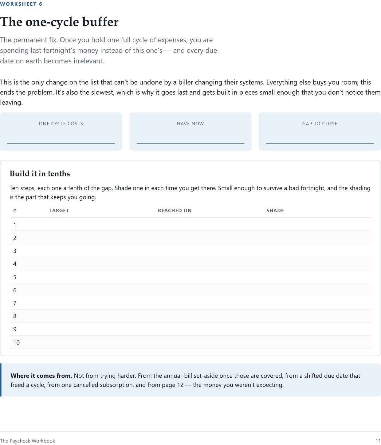 Page 11 — building a one-cycle buffer in ten increments